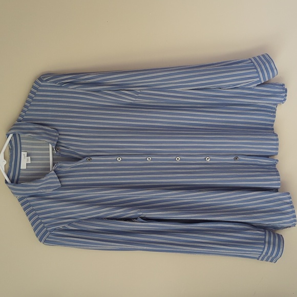 J. Jill Striped Viscose Rayon Button Down Blouse LARGE PETITE Blue White Black - Picture 3 of 16